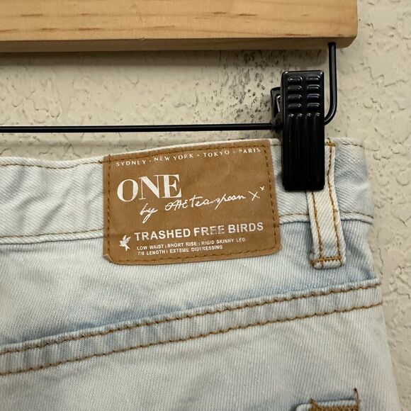 ONE x ONE TEASPOON Trashed Freebirds Distressed Ripped Jeans Ankle Zip - Picture 9 of 16